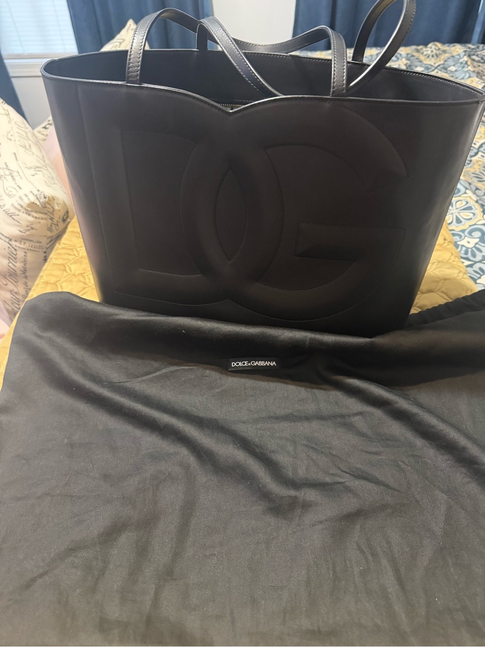 Dolce & Gabbana Black Leather Embossed DG Tote